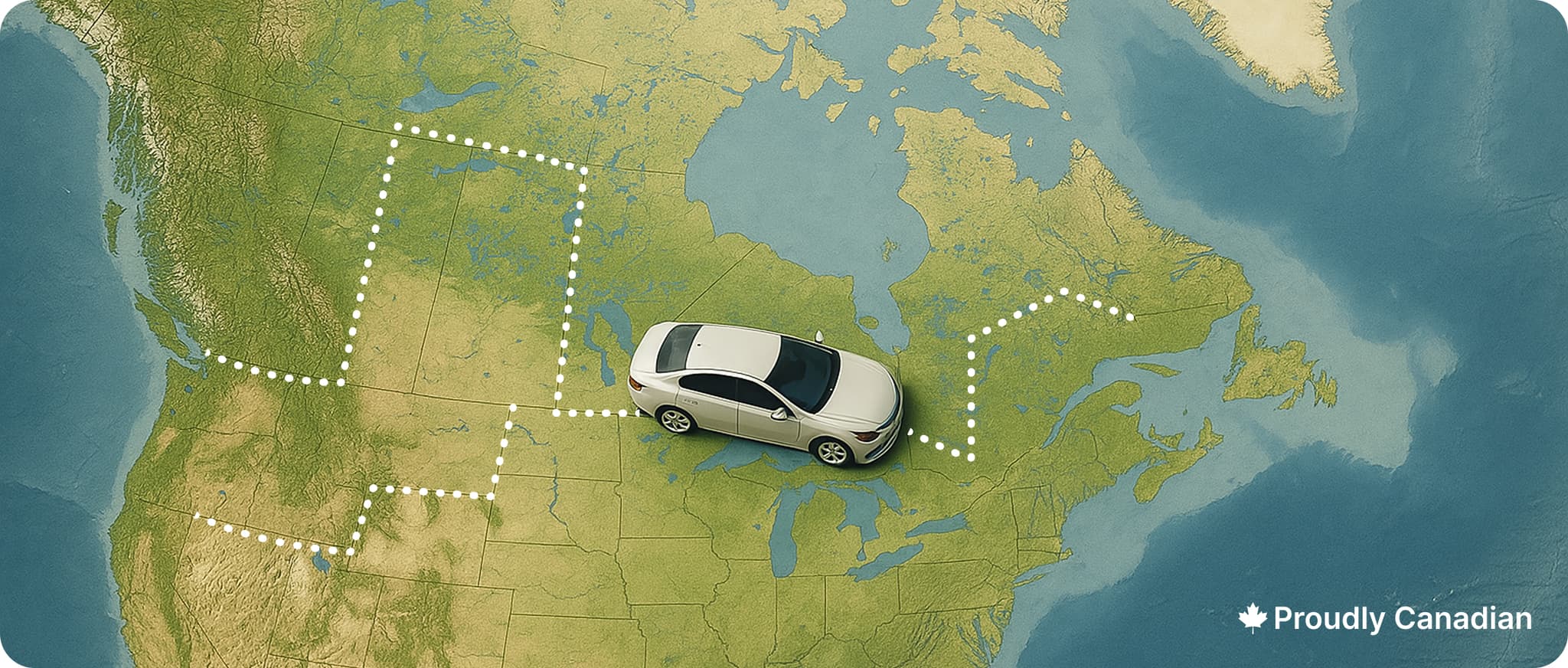 Car on highway with city skyline