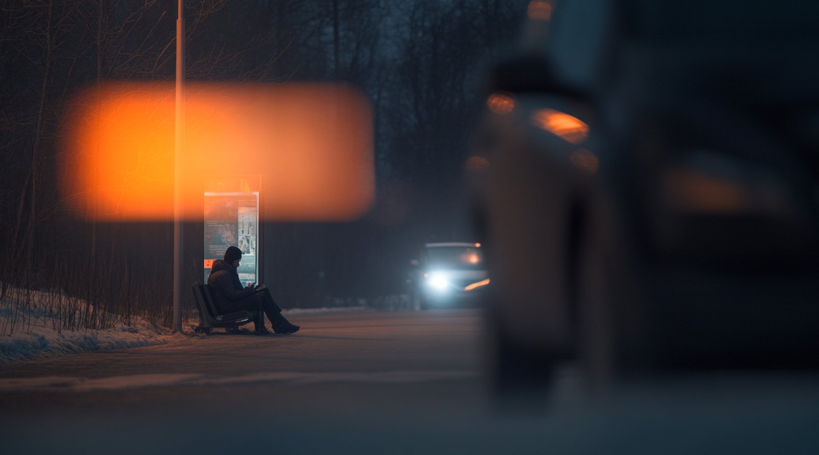 Person waiting at bus stop
